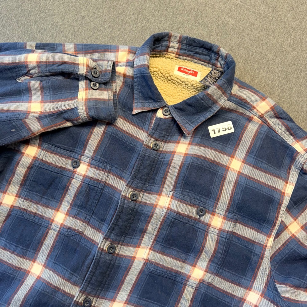 Wrangler Mens Blue Plaid Sherpa Lined Flannel Shirt Jacket XL/TG